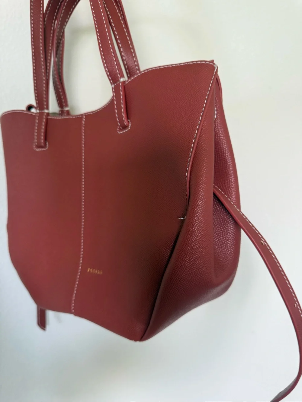 Polene Cyme Mini Red Clay Leather Tote Bag